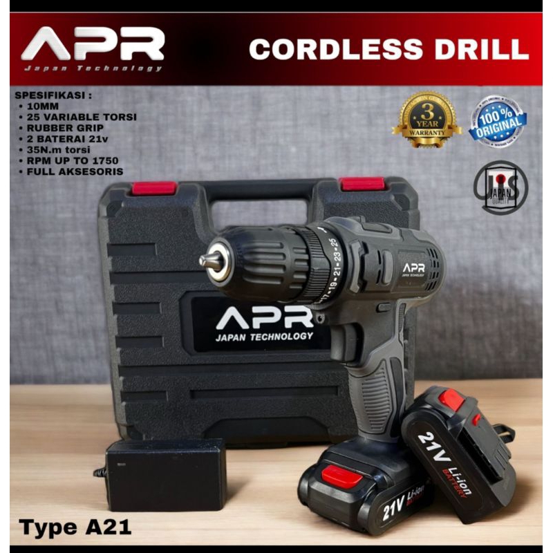 Bor cordless APR JAPAN type A 21v mesin bor baterai multifungsi