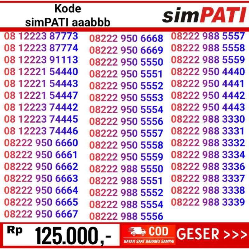 nomor cantik  telkomsel simpati 222 xxx bbb rapi aaax aabb abba aabb