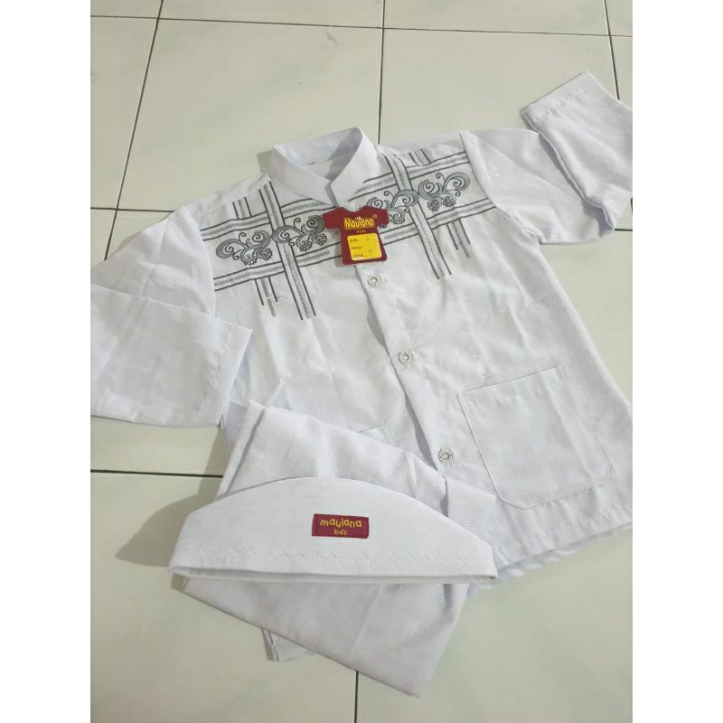 PROMO Baju Koko Putih Anak 4-10 Tahun Maulana || Baju Koko Anak Putih Lembut Adem Maulana
