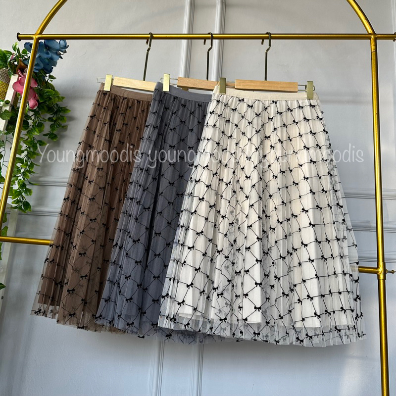 youngmoodis rok tutu midi bolak balik motif pita