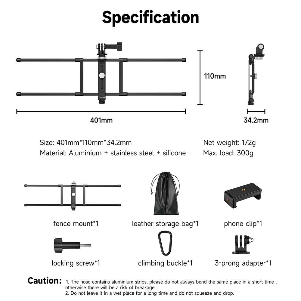 TELESIN Universal Fence Holder Mount for GoPro Smartphone - TE-FM-001