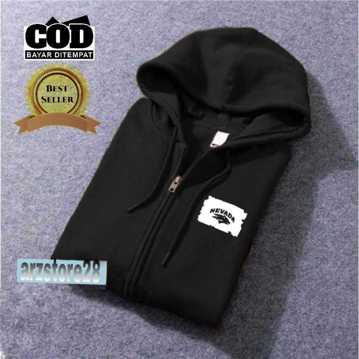 Terlaris Free Jaket Resleting  Text Putih Nevada SS  Sweater Distro Terbaru Hoodie Termurah Pakaian 