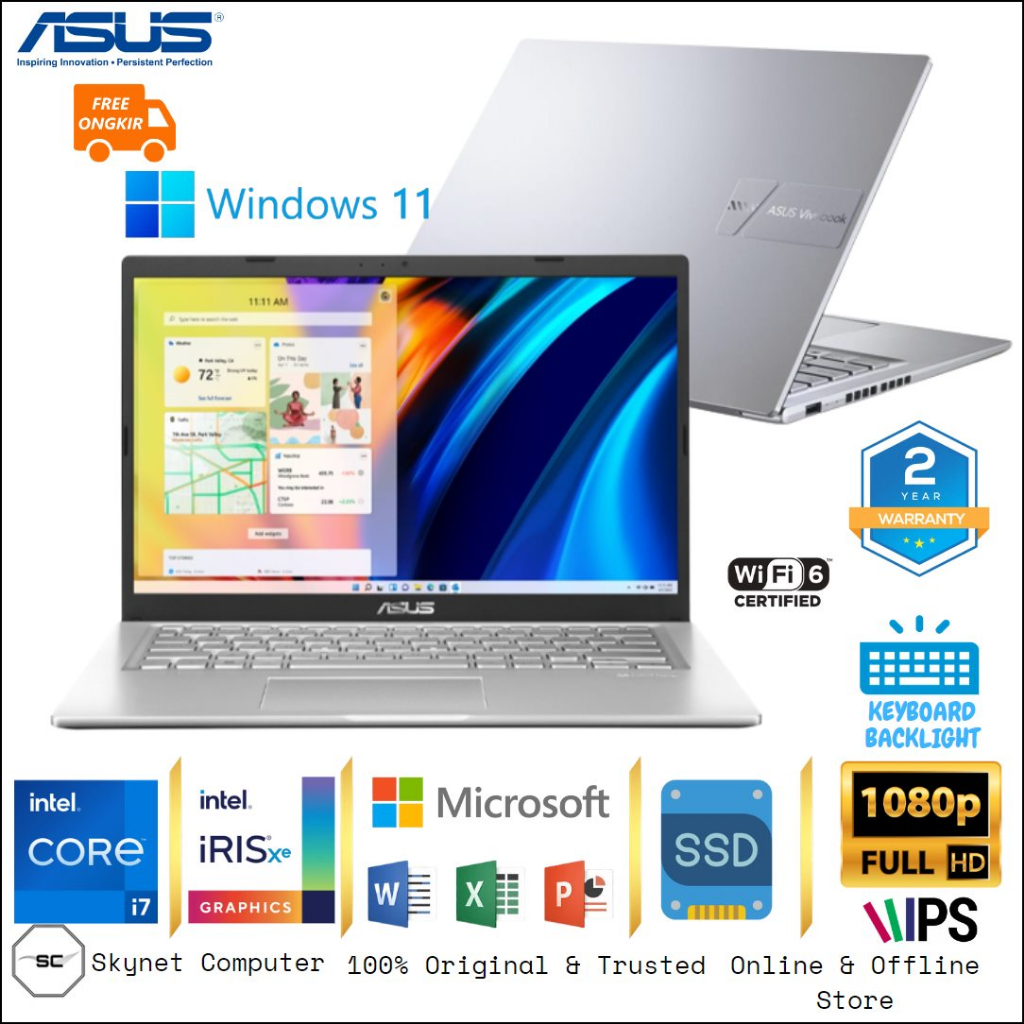 ASUS VIVOBOK 14 A1405VA INTEL CORE i7 1355U RAM16GB SSD512GB IRIS XE FHD IPS WINDOWS 11 DAN OFFICE 2021 ORIGINAL