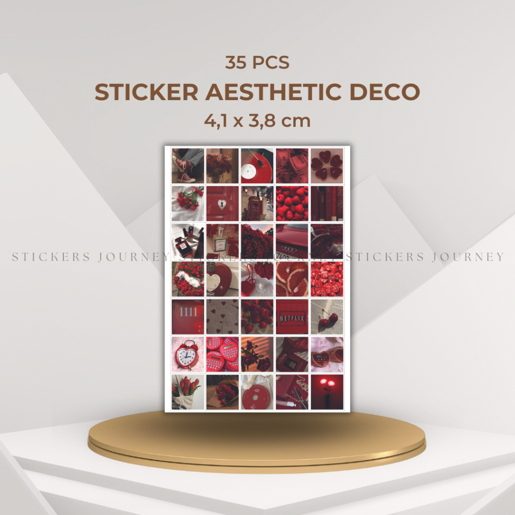 

35 pcs Sticker Aesthetic Red Series Sticker Deco Journal Scrapbook Album Glossy Paper Stiker Estetik Cutting Vintage Stiker Size 4,1 x 3,8 cm
