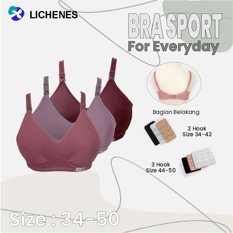 LICHENES - (6 pcs) Bra Sport 34-50 Busa Tipis Tanpa Kawat BH DEWASA