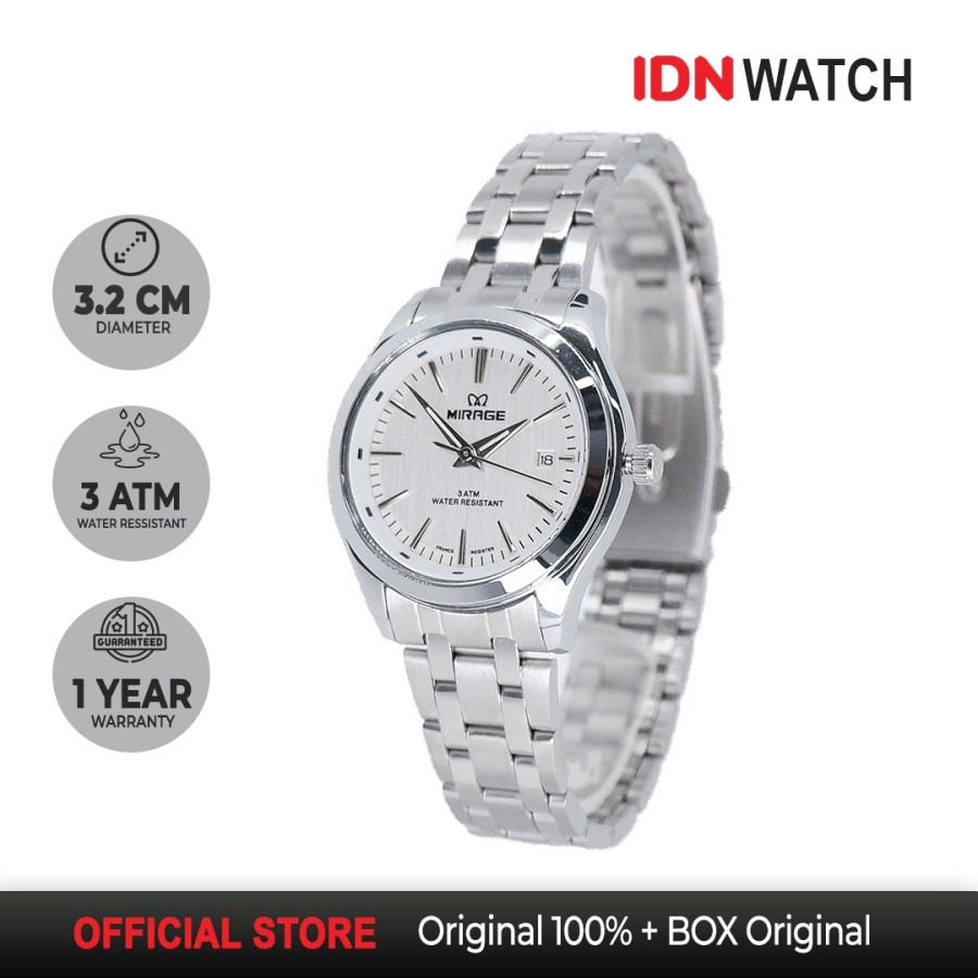 Jam Tangan Mirage Wanita Anti Karat Original Stainless Steel 8754 L Silver