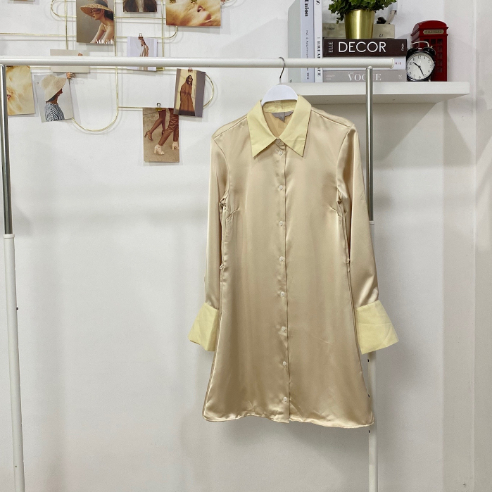 DRESS TUNIC LENGAN PANJANG TANGAN KANCING 1 BAHAN SATIN FASHION MUSLIM