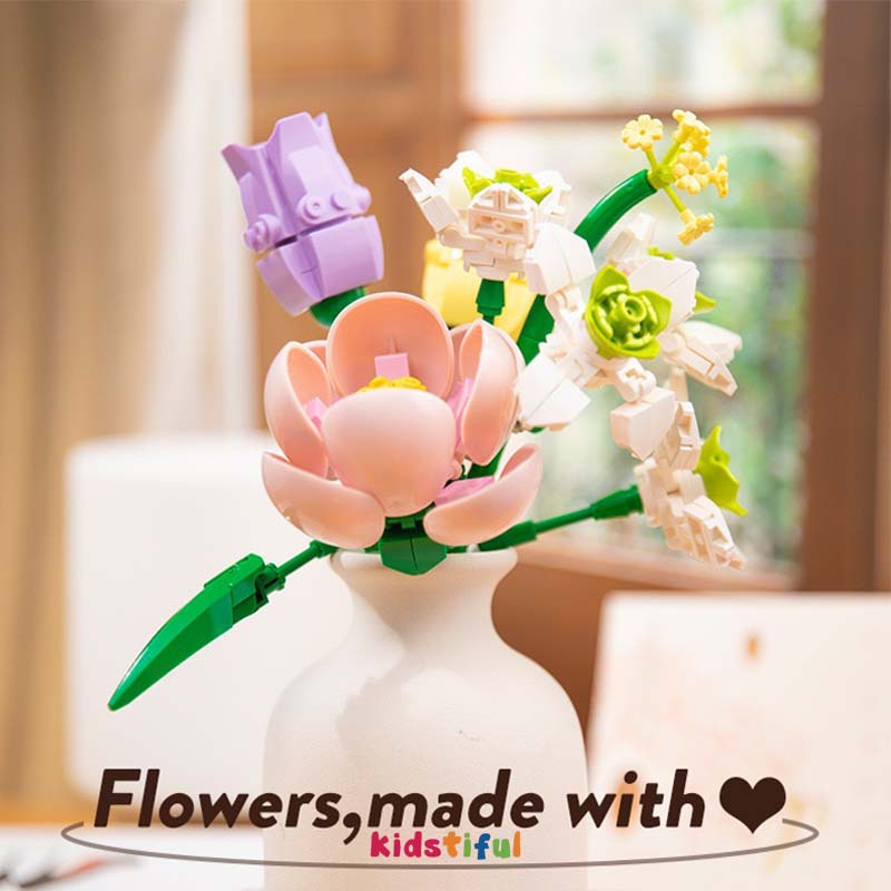 Nano Bricks Flower Mainan Nano Brick Balok Buket Bunga Blok Susun Bangunan Flower Bouquet DIY Untuk Dekorasi Meja Hadiah Ulang Tahun