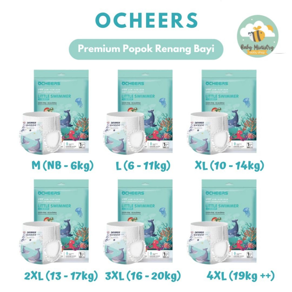 OCHEERS WHALE - PREMIUM POPOK BERENANG ANAK / POPOK RENANG / SWIM PANTS / popok berenang / popok anti air / swim diaper / baby swimming pants / Nepia Genki Pants XL 26 / bubble diapers / ocean