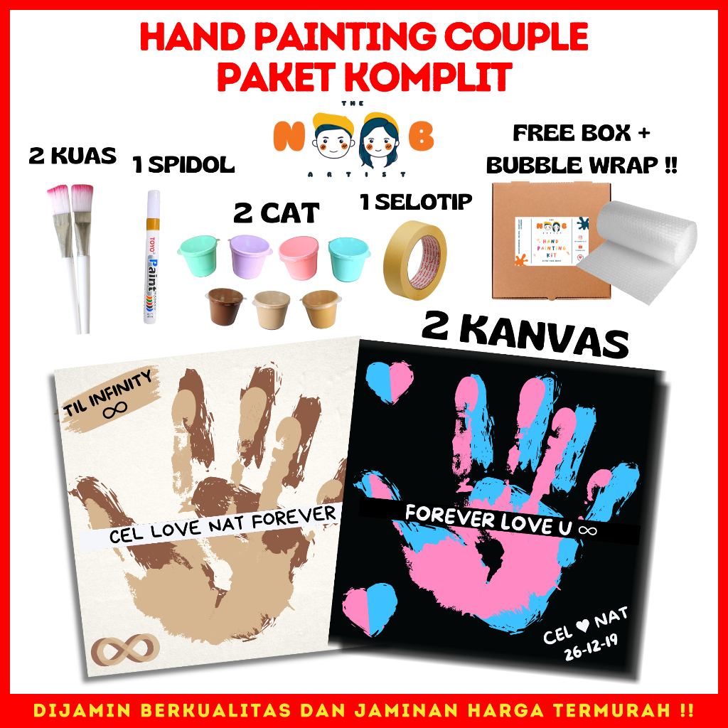 Hand Painting Kit Canvas By The Noob Artist | Kanvas Cap Tangan Couple | Canvas 20x20 cm | Kanvas Lukis Tangan Couple