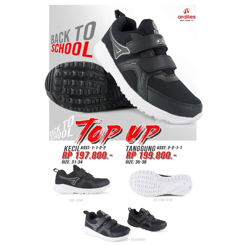 Sepatu Sekolah Ardiles Top Up Sepatu Sekolah Perekat Hitam Terbaru