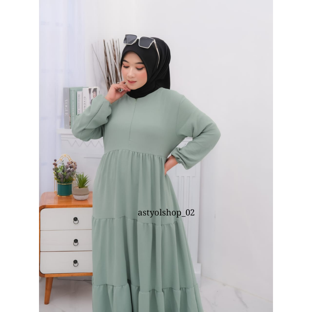 Rempel Susun Tali Bahan Crinkle Airflow / Pakaian Muslimah Terbaru / Gamis Wanita Terlaris