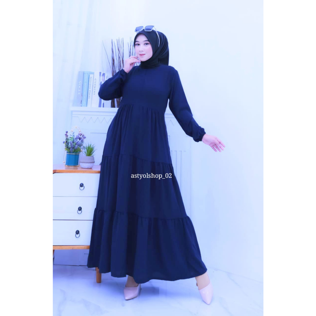 Rempel Susun Tali Bahan Crinkle Airflow / Pakaian Muslimah Terbaru / Gamis Wanita Terlaris