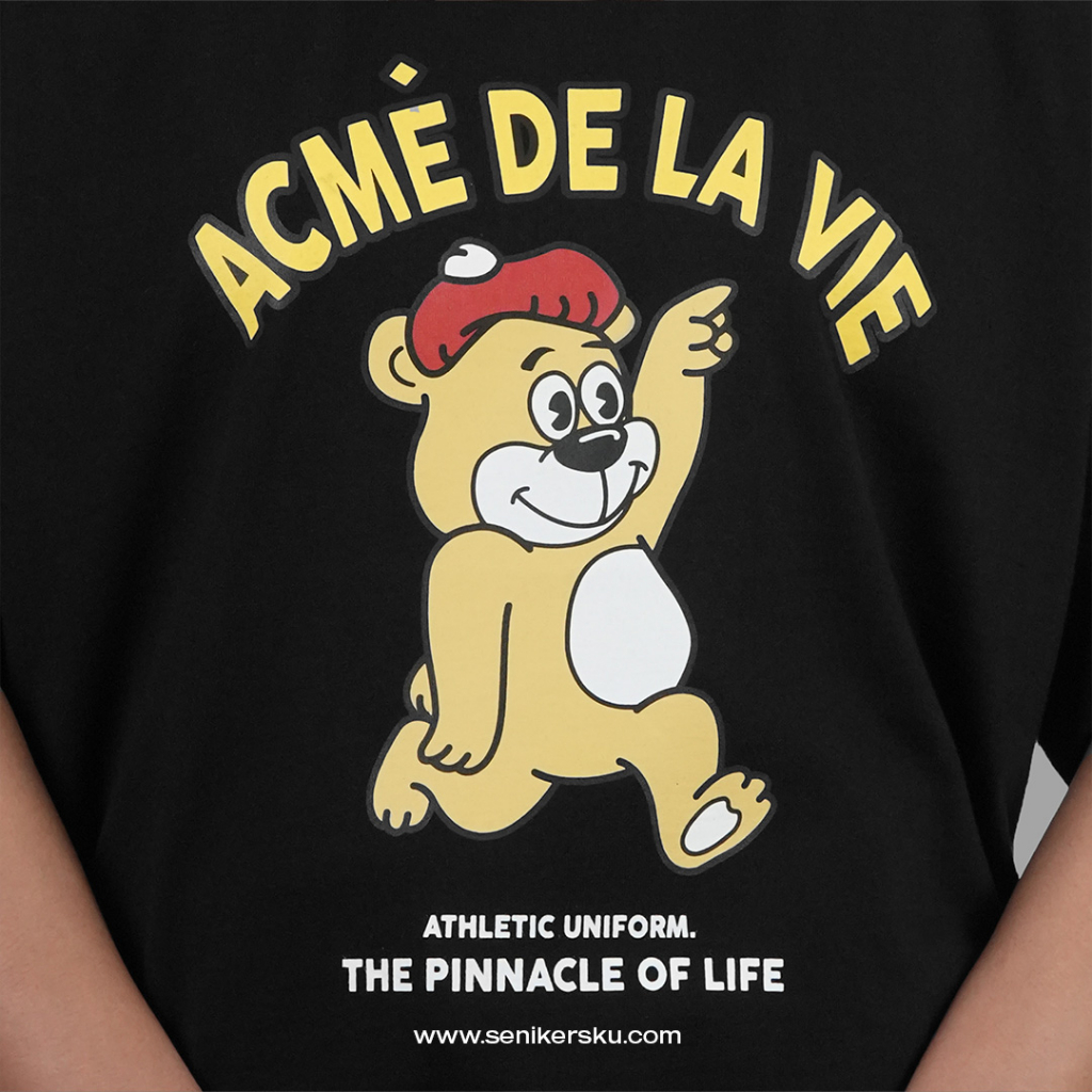 ADLV Cartoon Yellow Bear Black Tee