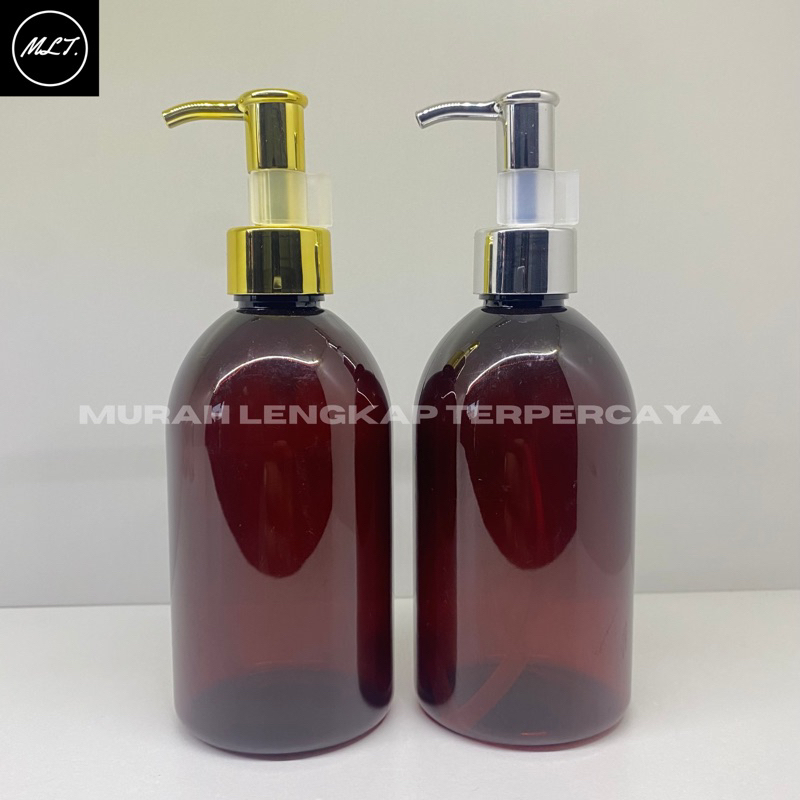 BOTOL AMBER 250 ML PUMP SCARLETT PET PLASTIK CLIP OIL GOLD SILVER