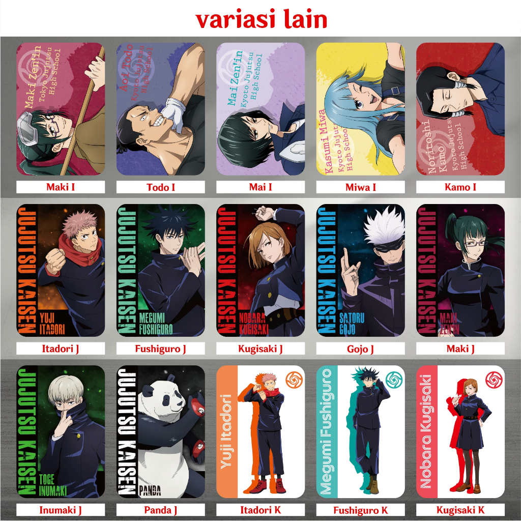 Koleksi Photocard / Kartu Anime Jujutsu Kaisen A - Itadori Fushiguro Kugisaki Gojo Sukuna Inumaki Maki Nanami Yuuta