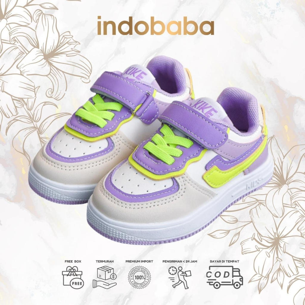 indobaba Sepatu Anak Perempuan Sneakers Anak Import Sport Canvas Unisex Warna Purple Pink 1-7 Tahun S123