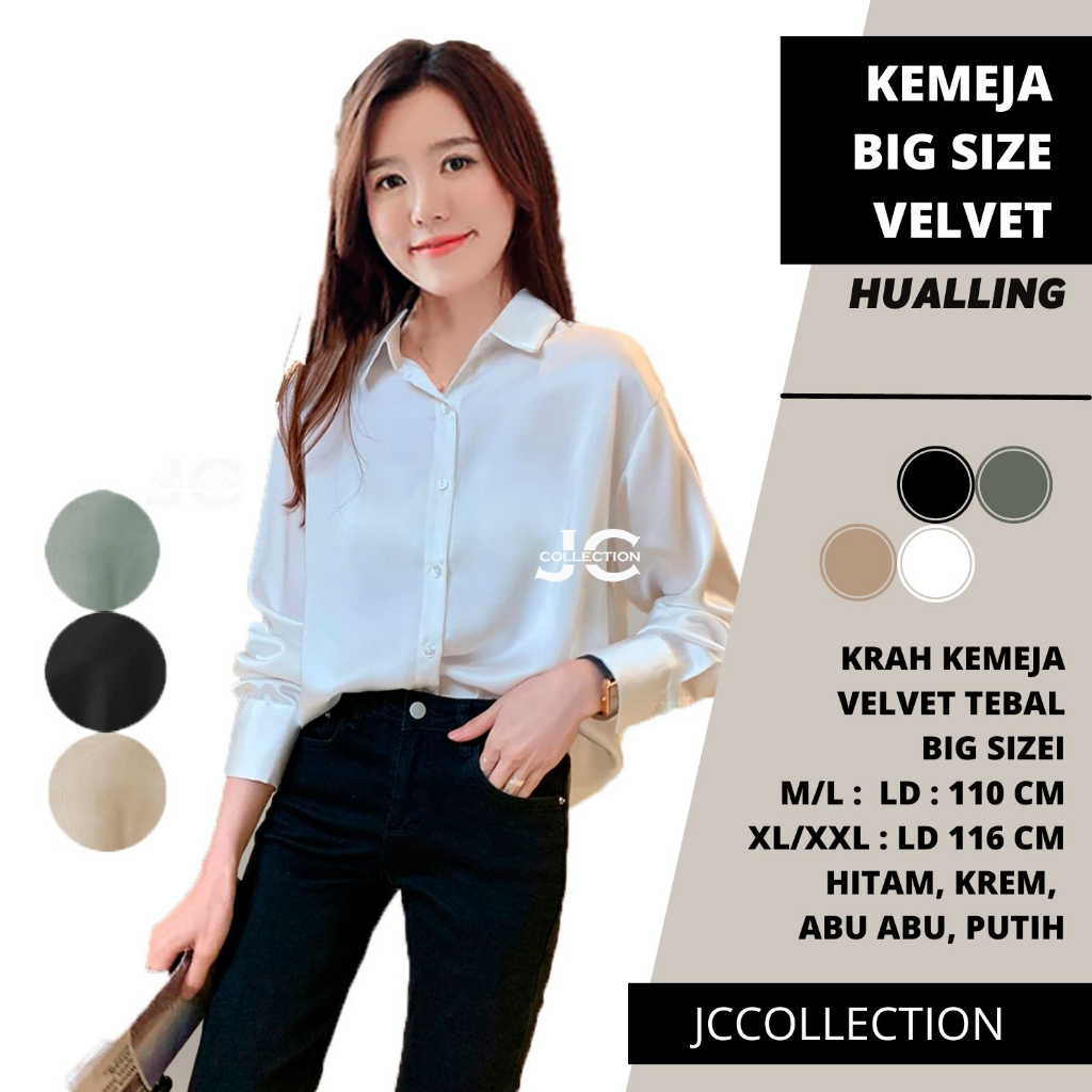 Kemeja Wanita Jumbo Oversize lengan panjang Korea Style Hualling JCCollections