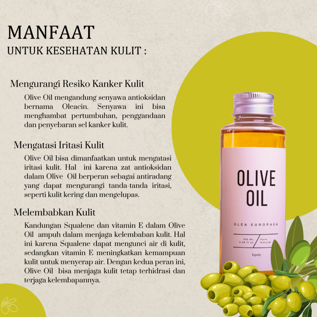 Olive Oil - Minyak Zaitun 60 dan 100 ml - Serum Perawatan Rambut, Wajah dan Kulit 100% Murni