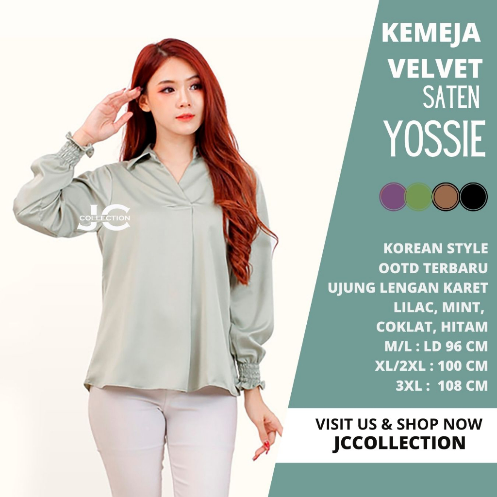 Kemeja Korea Wanita Safirre Ruby lengan panjang Gaya Korea Jossia - JCCollections