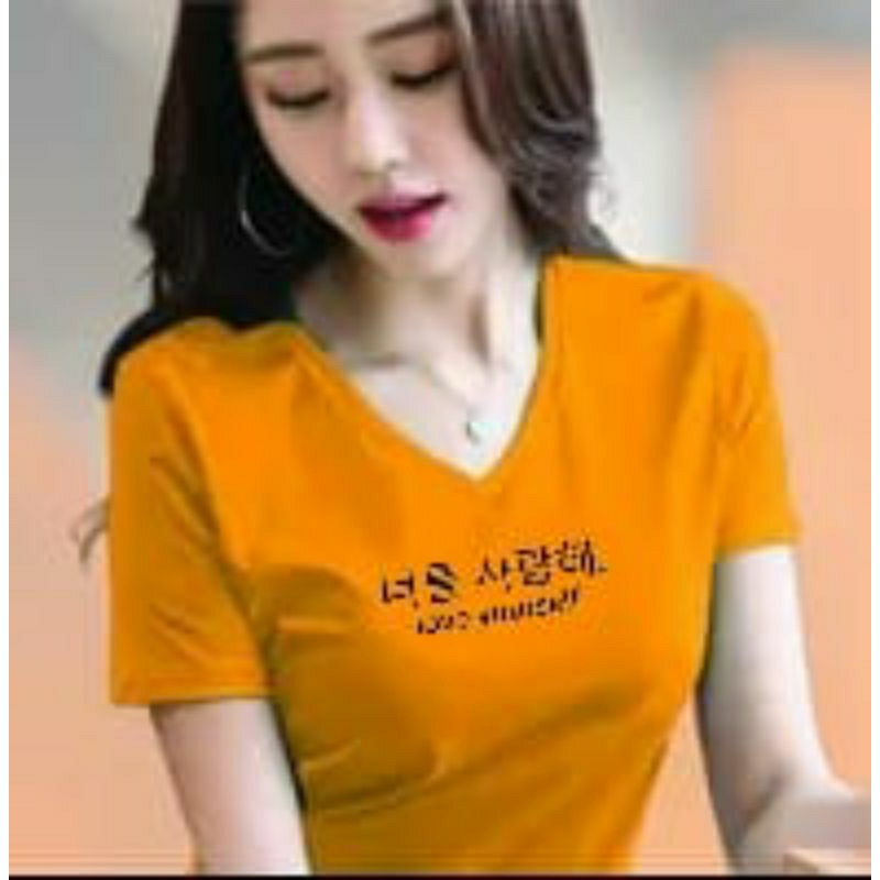 Kaos v neck casual wanita lengan pendek