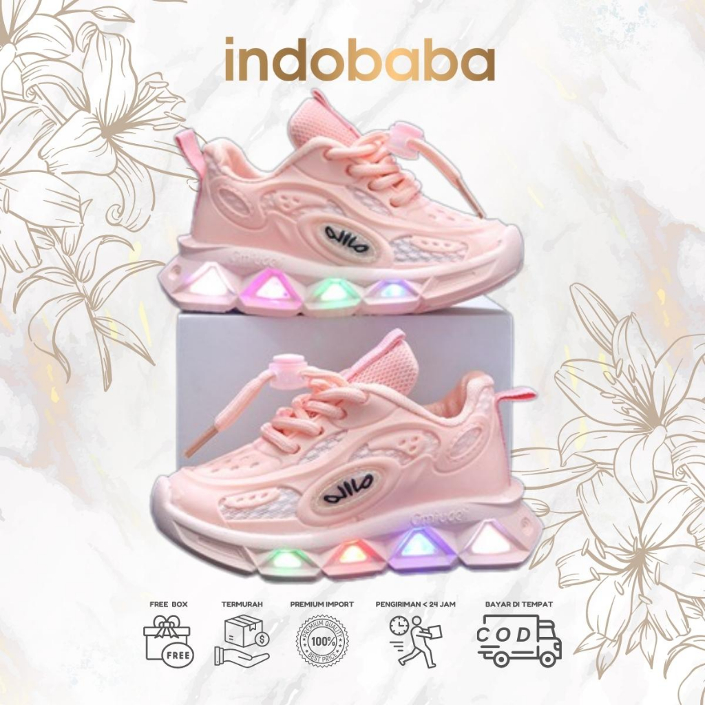 indobaba Sepatu Anak Perempuan Sneakers Anak Led Import Premium High Quality 1-7 Tahun S170