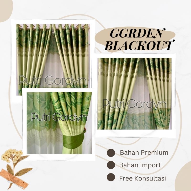 Gorden hordeng murah min abstrak king hijau dgn vitrase