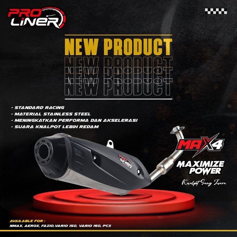Knalpot Proliner Standar Racing Max4 Maximize Power Original Silincer Krum Stainless Nmax New, Nmax