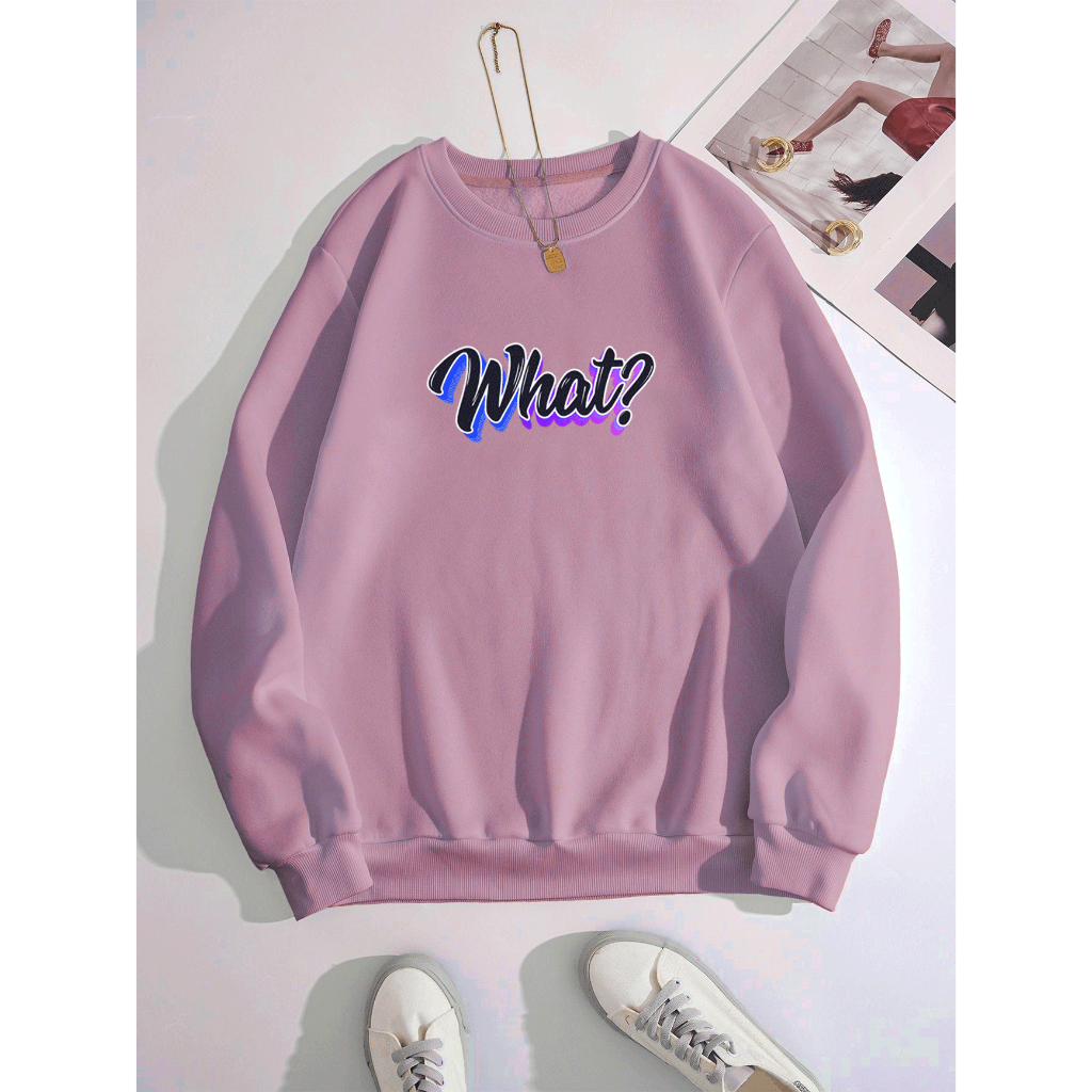 Sweater Basic Wanita WHAT Switer Crewneck Oblong Remaja Dewasa Sweater Cewe flecce Murah Hitam Coksu Dusty Taro Mint