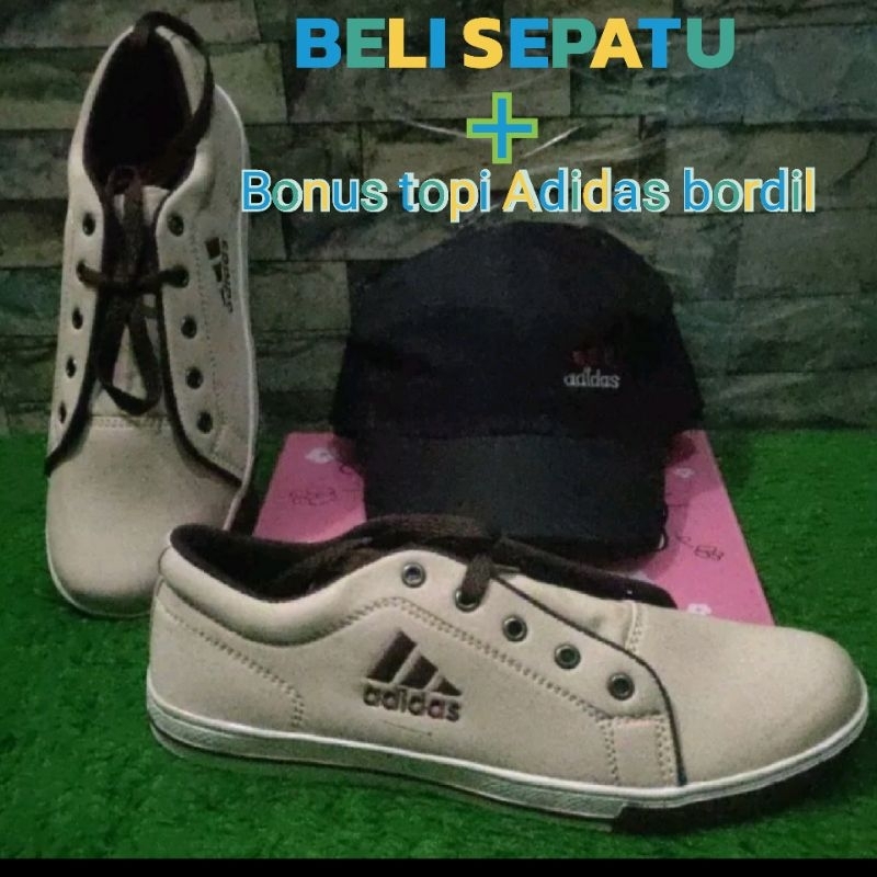 SEPATU ADIDAS CASUAL  DAN TOPI KOMANDO ADIDAS BORDIL