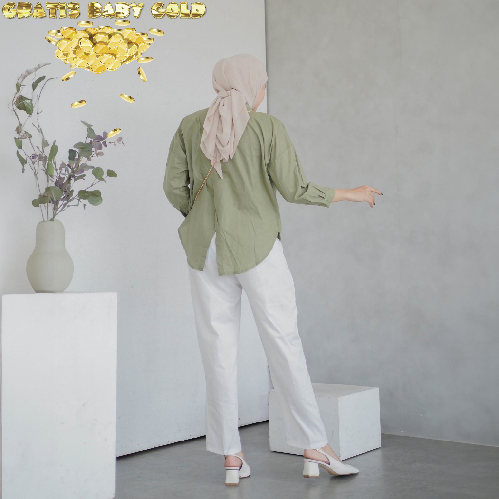 FREE GOLD Atasan Eliza Wanita Blouse Bluse Jumbo Dengan Gaya Korean Style, Baju Oversize Crinkle Air