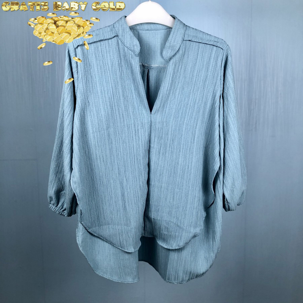 FREE GOLD Atasan Wanita Blouse Livia Bluse Jumbo Dengan Gaya Korean Style, Baju Oversize Crinkle Air