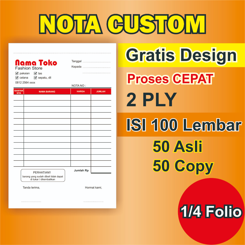 

Nota Custom 1/4 Folio 2 PLY Custom Cetak Nota Usaha Toko Resto Laundry Cafe