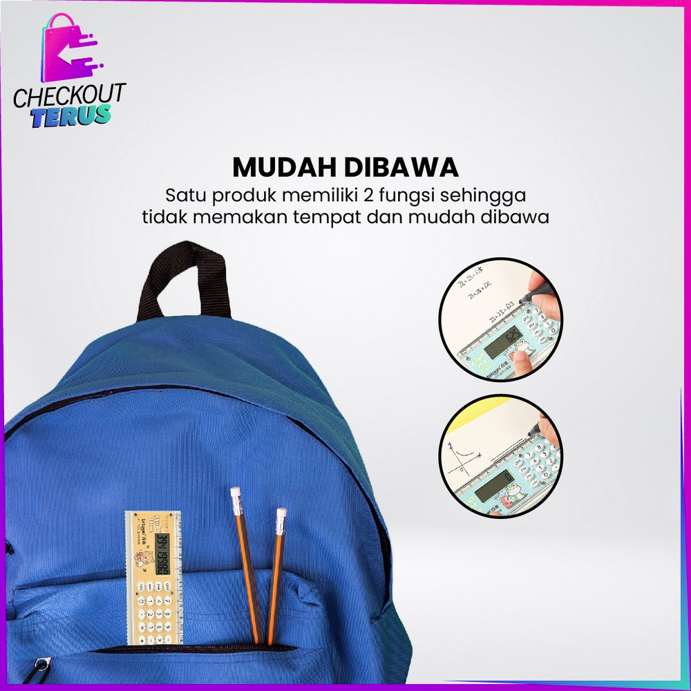 CT A65 Kalkulator Penggaris Karakter 2IN1 Mini Praktis Multifungsi Perlengkapan Sekolah Anak Kalkulator 8 Digit Penggaris 15cm Ruler Set