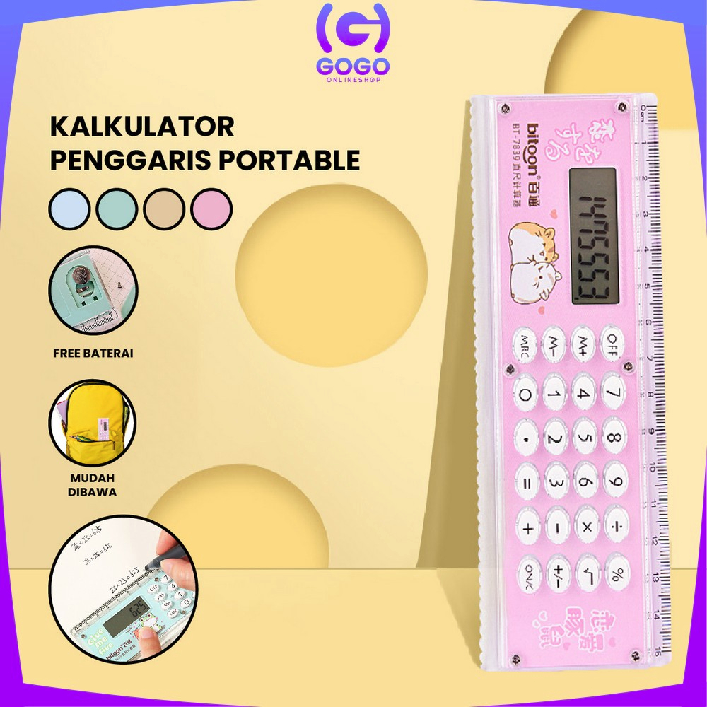 GOGO-A65 Kalkulator Penggaris Karakter 2IN1 Mini Portable Multifungsi / Kalkulator 8 Digit Penggaris 15cm / Perlengkapan Sekolah Anak Praktis / Ruler Set Calculator Import