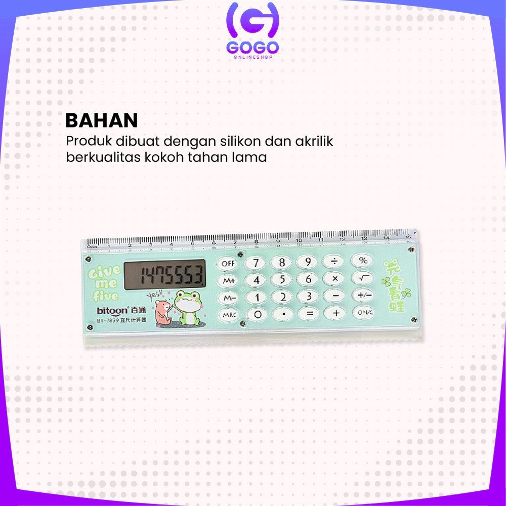 GOGO-A65 Kalkulator Penggaris Karakter 2IN1 Mini Portable Multifungsi / Kalkulator 8 Digit Penggaris 15cm / Perlengkapan Sekolah Anak Praktis / Ruler Set Calculator Import