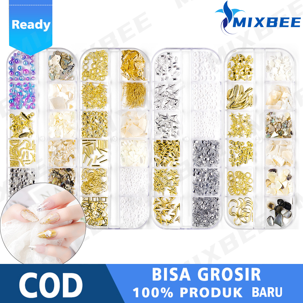 Aksesoris Hiasan Nail Art Kuku Palsu Manik-Manik Sequins Pearl Mix Silver Gold / Nail Art Accessories/Nail Art DIY /Nail Decor