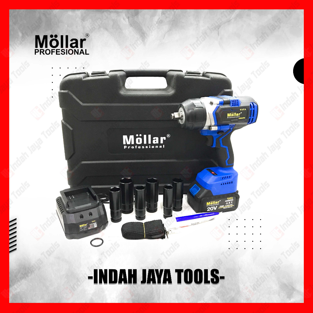 MOLLAR CIW20750 Cordless Impact Wrench Mesin Buka Baut Baterai Charger