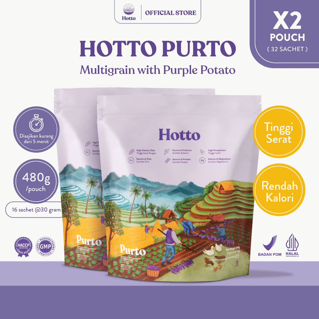 Bundling Hotto Purto Multigrain Purple Potato 2 Pouch Isi 32 Sachet