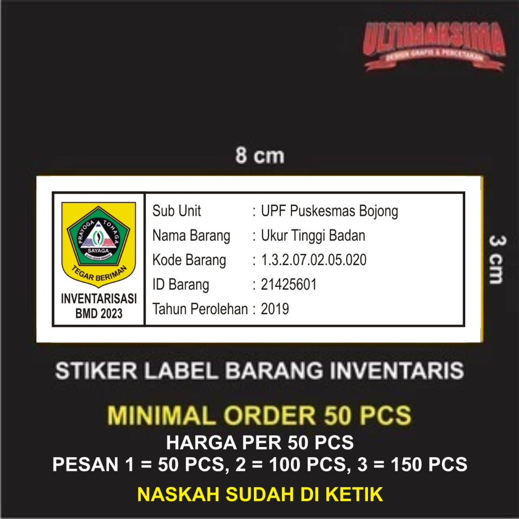 

Stiker Inventaris Barang Puskesmas/ Instansi/Sekolah (sudah diketik)