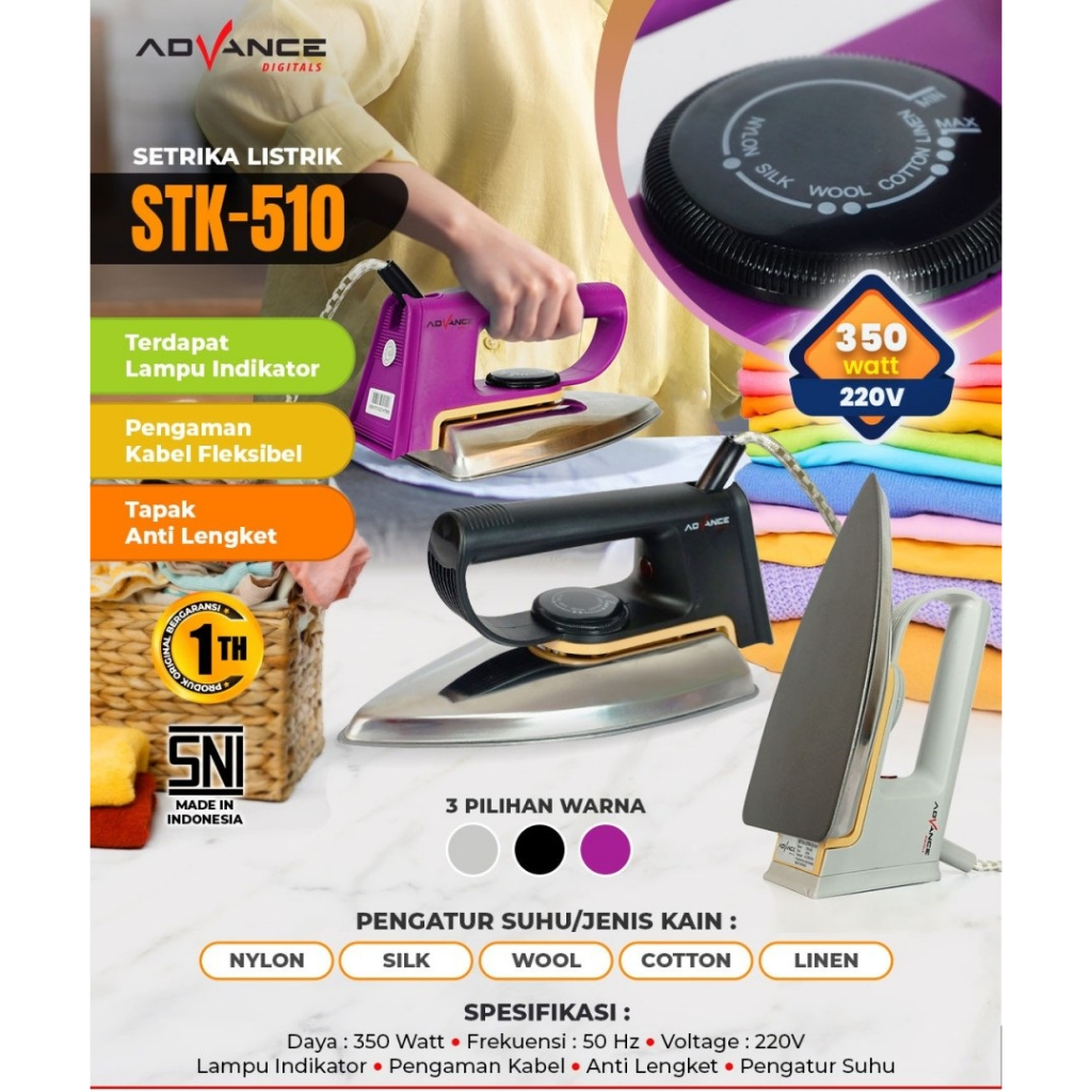 Advance Setrika Listrik (Dry Iron) Anti Lengket STK-510 - Random