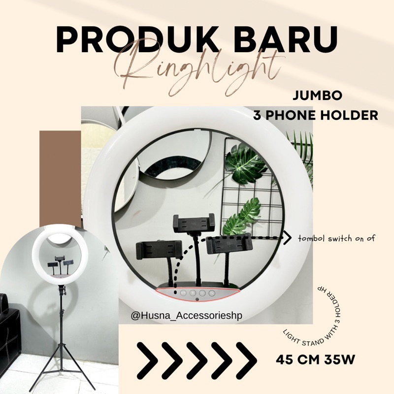 RING LIGHT JUMBO LED 45CM/18INC/35W LAMPU RINGLIGHT + STAD TRIPOD LIGHT BEAUTY MAKE UP VLOG TIKTOK