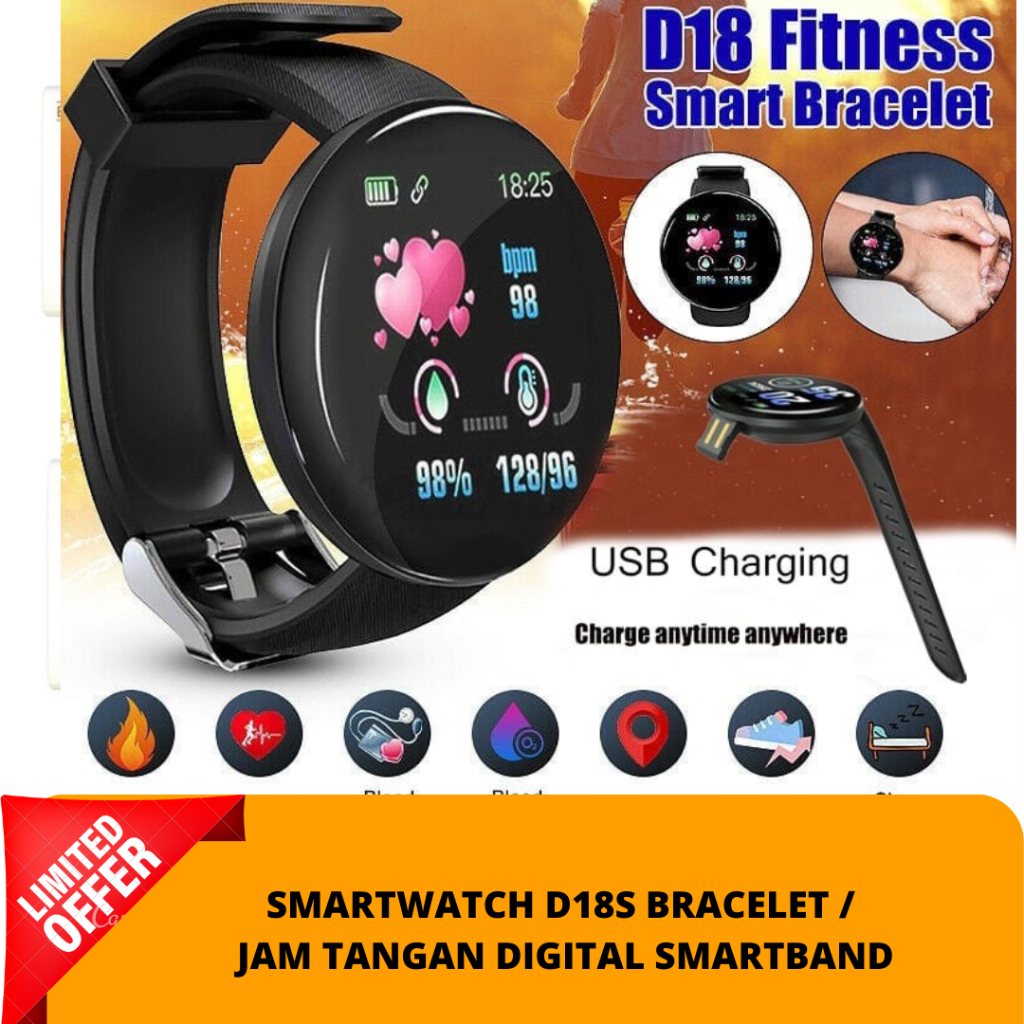 SMARTWATCH D18S BRACELET / JAM TANGAN DIGITAL SMARTBAND
