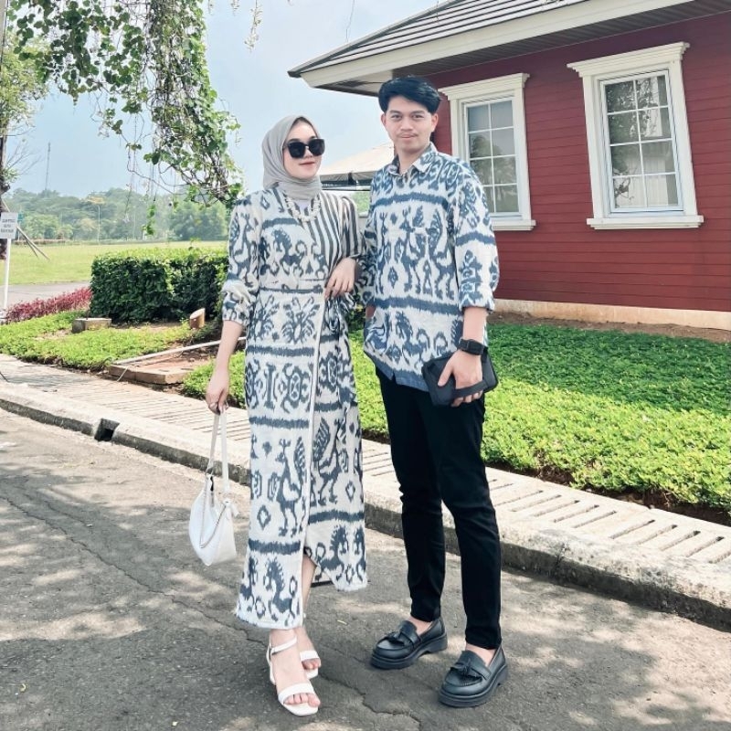 [READY STOK] Set couple marline dress, baju pasangan couple, baju kondangan couple, set couple baju prewed, marline dress tenun troso