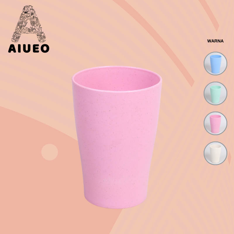 AIUEO Set 4 Pcs Gelas Teh 10 cm Wheatstraw Cangkir Plastik Cup Gelas Susu Gelas Teh Warna Warni Biru Pink Krem Hijau Ungu Pastel