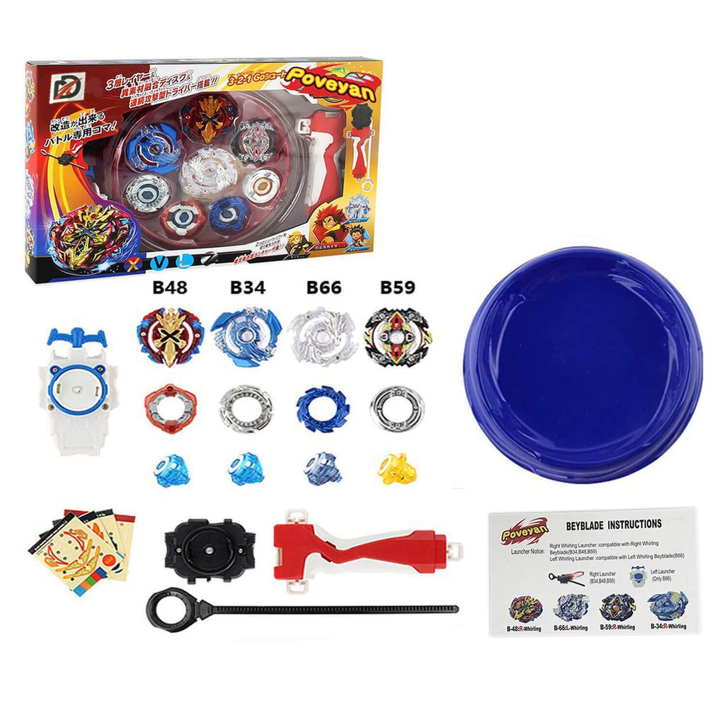 4PCS Set Gasing Beyblade Mainan Gangsing Beyblade Murah Gyro Spinning Top Launcher Set Gasing GRATIS Arena Stadium