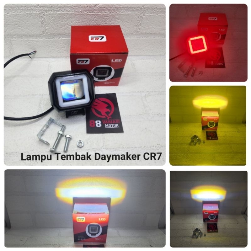 Lampu Tembak Daymaker Cr7 Hi Low Putih Kuning Dan Ring Devil Eye Merah - Lampu Daymaker Variasi