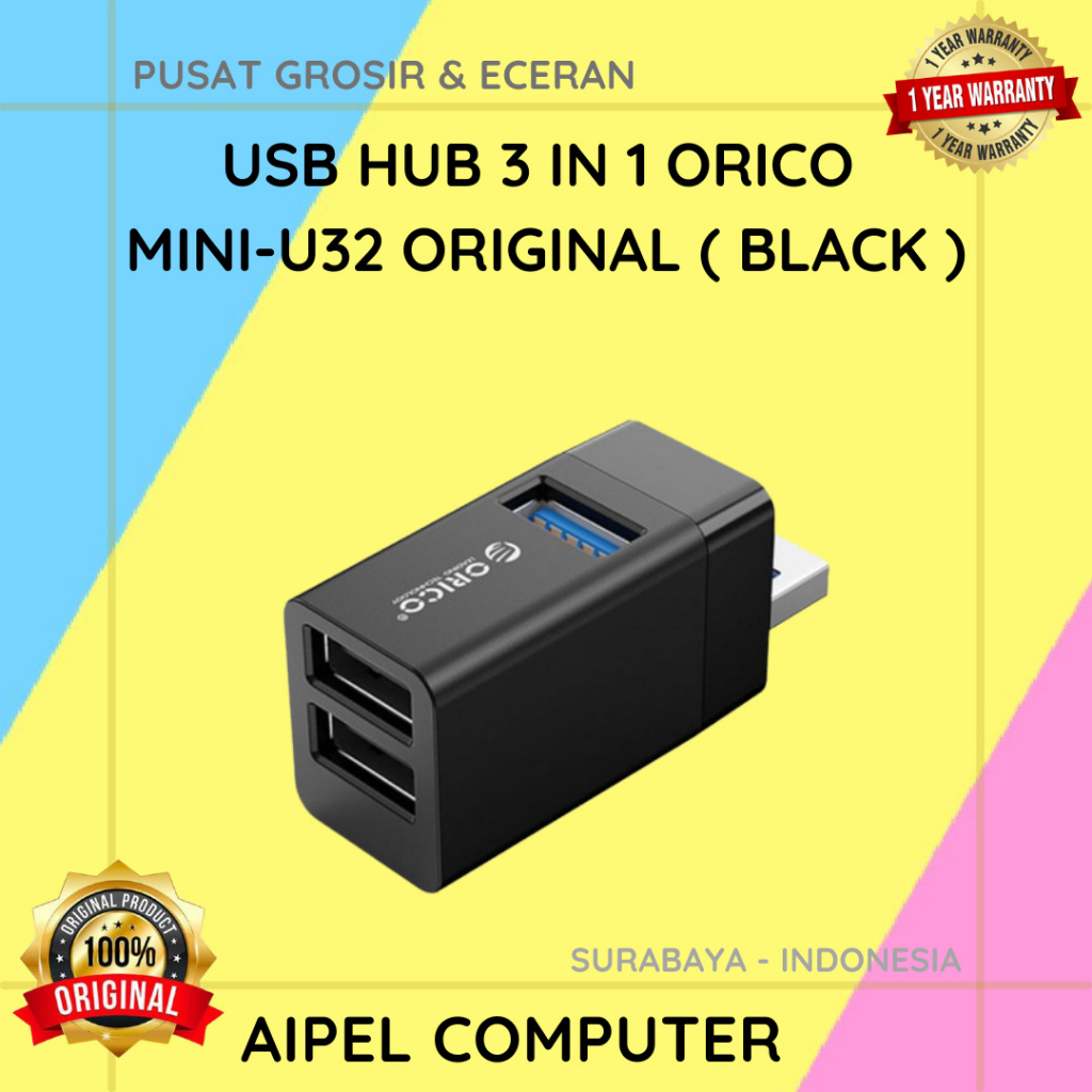 U32 | USB HUB 3 IN 1 ORICO MINI-U32 ORIGINAL ( BLACK )