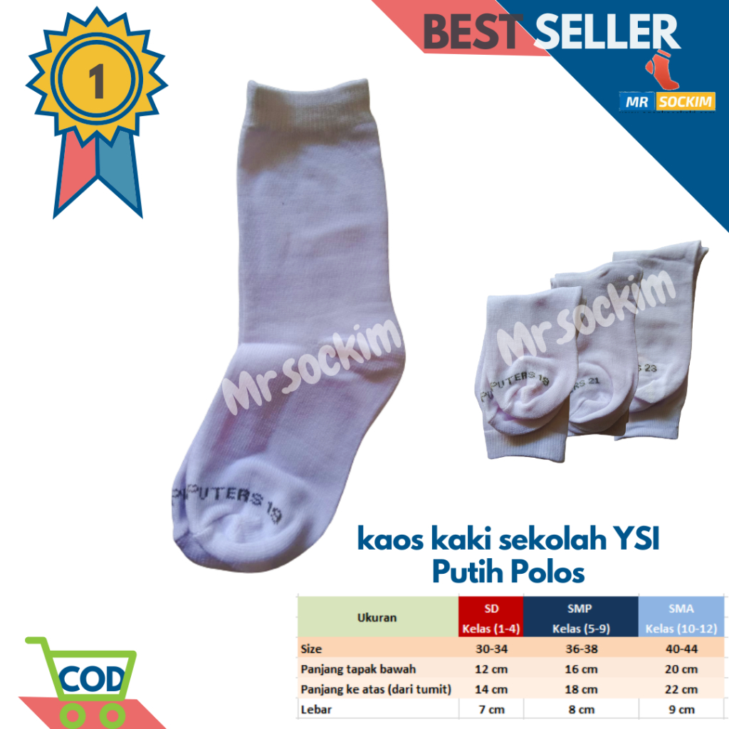 Kaos Kaki Sekolah Sd Smp Sma Putih YSI Computers Spandek