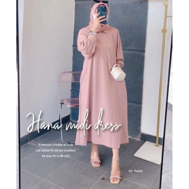 DRESS MUSLIM, Fashion Muslim, baju wanita, dress, gamis, Baju gamis, fashion wanita, Hana Midi Dress